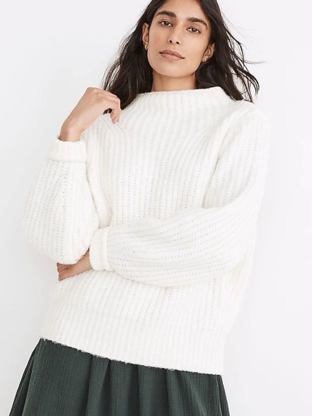 Madewell Loretto Mockneck Ribbed Wool Oversized Sweater White Size Medium
